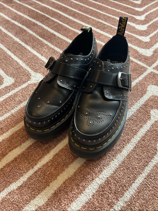 Dr. Martens Other - Dr. Martens Black Leather Studded Monk Strap Brogue with Yellow Stitching unisex
